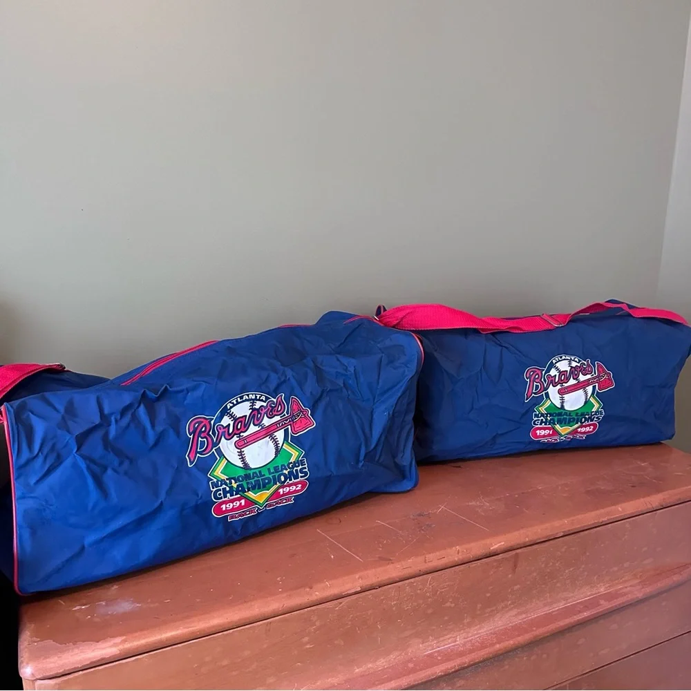 Vintage Atlanta Braves 91 92 Championship Baseball Soft Sided Duffle Gym Bag MLB